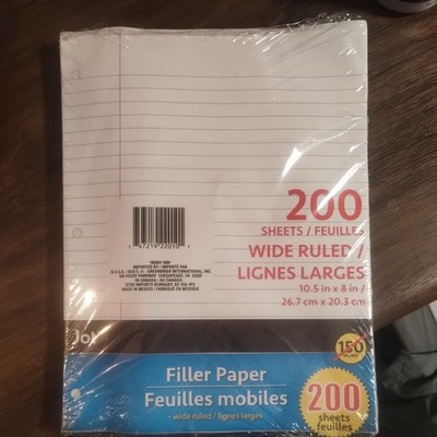 Unison 200 Sheets Wide Ruled Filler Paper 3 Hole Punch 10.5'' X 8'' BNIP!