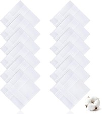 12 Pcs Men's Handkerchiefs, 100 Soft Cotton Handkerchief, Breathable, White