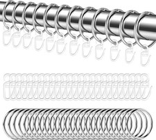48 Stück Vorhangringe Silber aus Metall und Gardinenhaken, 30 mm 