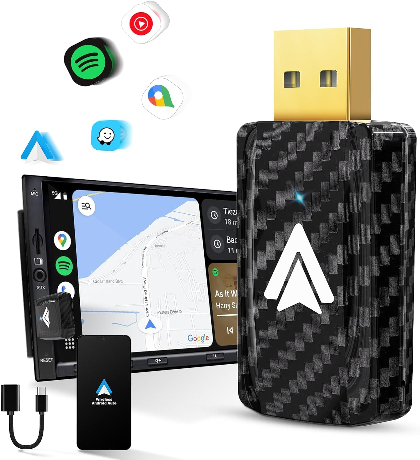 Wireless Android Auto Adapter Dongle for Car Compatibility