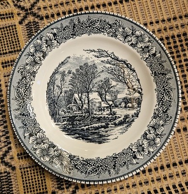Vintage Pilgrim PlateStoneware Blue American Frontier Collection Made In USA 10''
