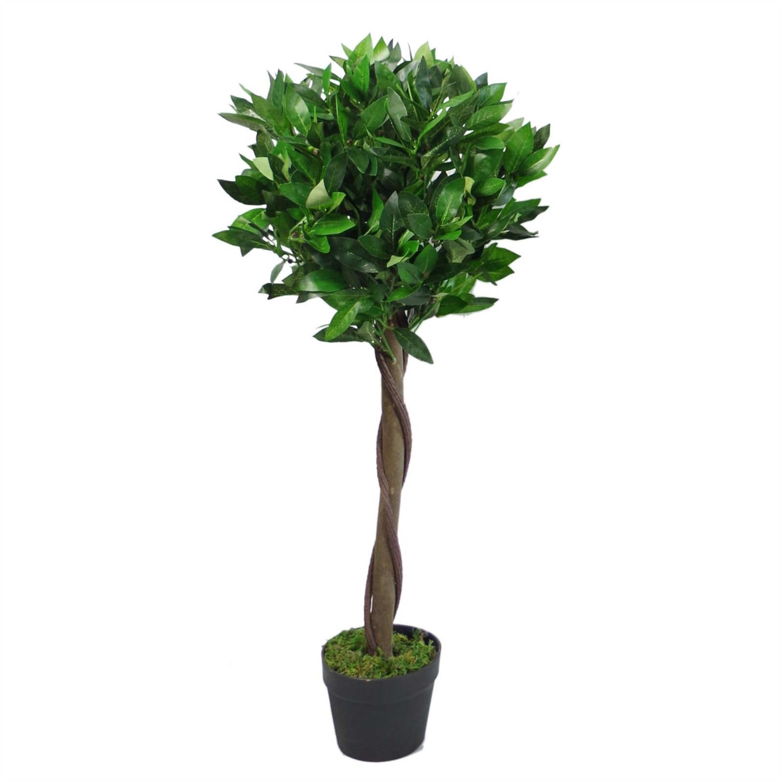 Artificial Topiary Bay Laurel Tree - 90cm (3ft) - Natural Trunk - Twist Detail - Green - Image 8