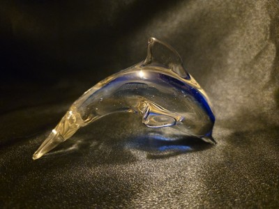 Vintage Murano Italy Glass Dolphin Figurine Blue 4.5''