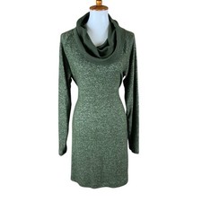 Cabi Green Long Sleeve Cowl Neck Drawstring Waist Sweater Dress Size Medium