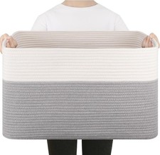 Extra Large Laundry Basket, Cotton Rope Woven Blanket Basket for