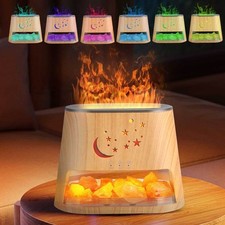 2 in1 Salzsteinlampe Duftöl Diffuser mit Flammeneffekt Luftbefeuchter Timer Auto