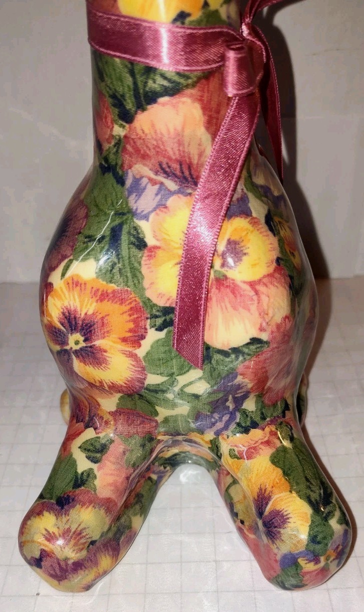Giraffe Vintage With Pansy's Floral Porcelain Patchwork Statue Figurine 16” Tall