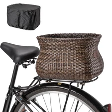 Bike Basket Rear, Handmade Rattan Bicycle Baskets with Waterproof Cover, Crui...