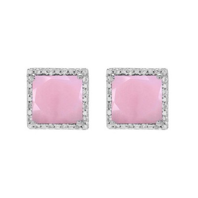 Quadratischer natürlicher rosa Opal im Schliff 2,65 kttw 14 kt Weißgold plattiert 925 Heiligenschein Ohrstecker