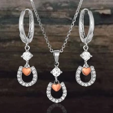 Montana Silversmiths Hoofprints My Heart Horseshoe CZ Jewelry Set - MSRP $95 NEW