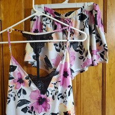 Linea Donatella XL Pajama Set Women Multicolor Floral Lace Racerback Cami Shorts
