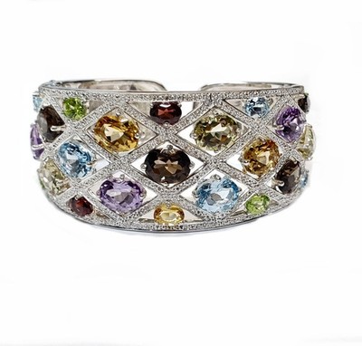 Sterling Armreif Armband mit mehrfarbigen Edelsteinen, Cubic Pave Set
