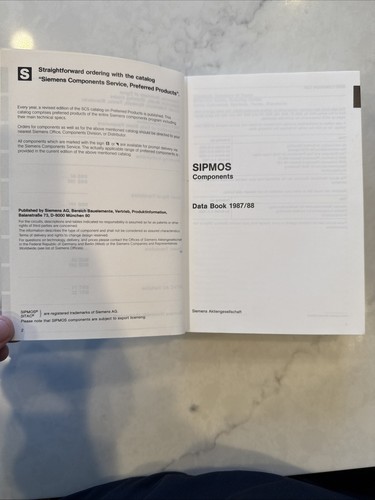 Siemens SIPMOS Components Data Book 1987/88 Vintage Rare Product Service Guide - Photo 7/11