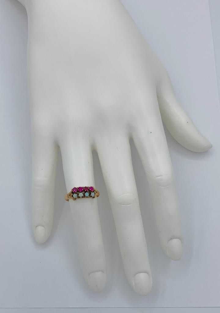 Victorian Opal Ruby Ring Gold Antique Wedding Eng… - image 6