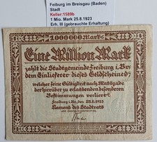 Freiburg im Breisgau (Baden) Stadt Keller:1589b 1 Mio. Mark 25.8.1923 Erh. III