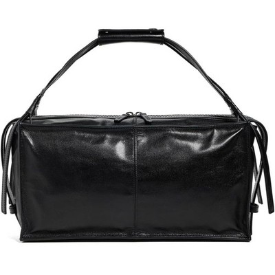 Staud Womens Harold Black Handle Clasp Zipper Structured Leather Shoulder Bag OS