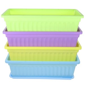 4 Sets Rectangle Plant Pot Succulent Planter Box with Tray Planter Trough for