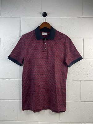 Salvatore Ferragamo Men's Red & Black Gancini Monogram Jacquard Polo Shirt M EUC