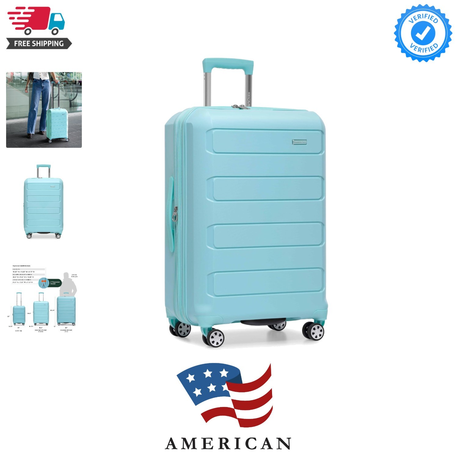 With Spinner Wheels, Baby Blue, 26-inch M...