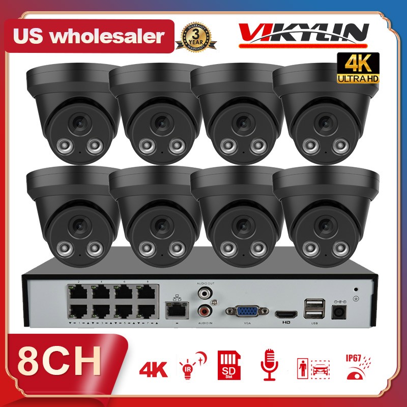 Kit 8mp Security Ip Camera Mic Ir 30m Lot