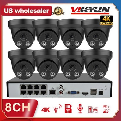 Vikylin 4K 8ch 8 POE NVR CCTV System Kit 8MP Security IP Camera Mic IR 30m Lot