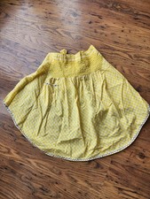 Vtg Gingham Check Cotton Hostess Half Apron Cross Stitch Yellow Handmade