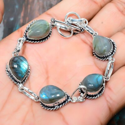 Labradorite Gemstone Handmade 925 Sterling Silver Bracelet For Thanksgiving