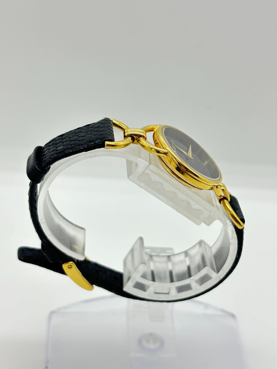 Exc+5] Gucci 6000.2.L Gold Plated Black Dial Ladies Watch Used