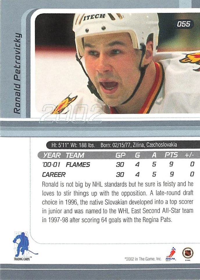 2001 Be a Player Signature Series #055 Ronald Petrovicky Calgary Flames - Image 2 of 2