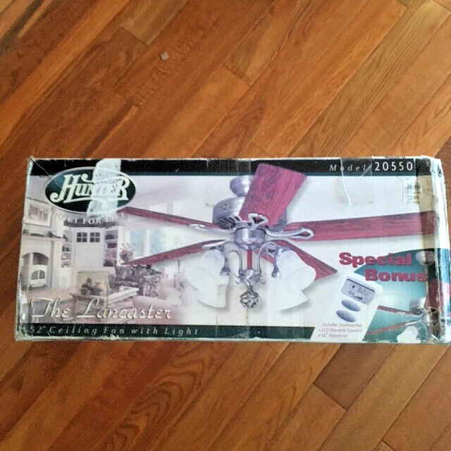 VTG Hunter Lancaster Antique Brass Ceiling Fan w/Lights Model 20550 | NIB - Image 4 of 4