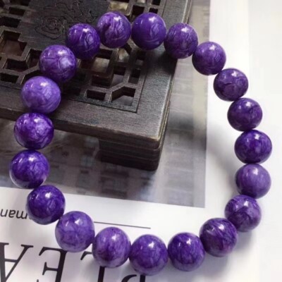 Natural Purple Charoite Gemstone Round Beads Women Men Bracelet 10mm AAAA