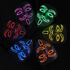 V for Vendetta LED Light Up Hacker Mask EDC Night Club Rave Costume Party Props