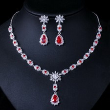 Party Jewelry Set Gorgeous Natural Garnet Topaz Gems Silver Necklace Earrings