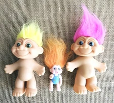 3 Vintage Troll Dolls Star Eyed & 1991 Applause Magic Troll