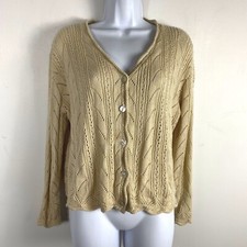 Designer Originals Women Sweater Sz M Cream Knit Button Front Cardigan VINTAGE