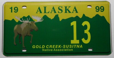 USA Nummernschild aus Alaska ''Gold CREEK-SUSITNA NATIVE ASSOCIATION'' von 1999.