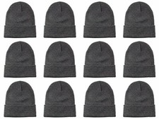 Dark Gray Knit Wholesale pack of 12 plain blank long fold up beanie Hats