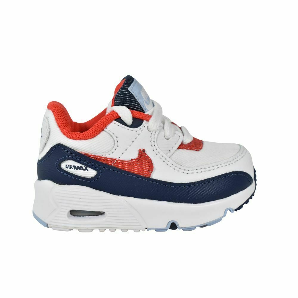 Джинсовые кроссовки для малышей Nike Air Max 90, США, Белый/Чили, Красный-Темно-синий (DJ5179