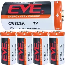 5 Pack EVE CR123A 3V 1400mAh Battery for Cameras Flashlight Alarm Smart Sensors