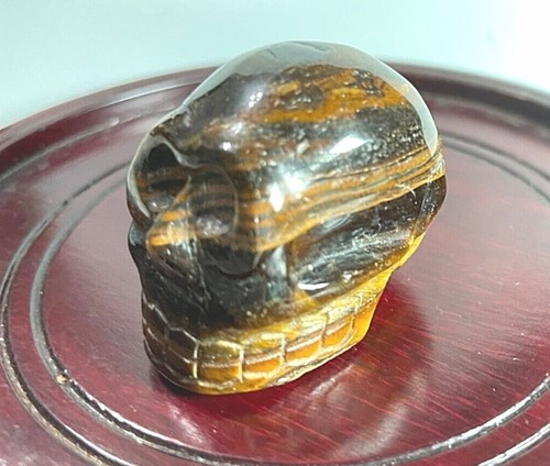 Gold Blue Tiger Eye Carved Skull 1.5inch 1.9oz Reiki Healing Crystal Root Chakra - Picture 5 of 8