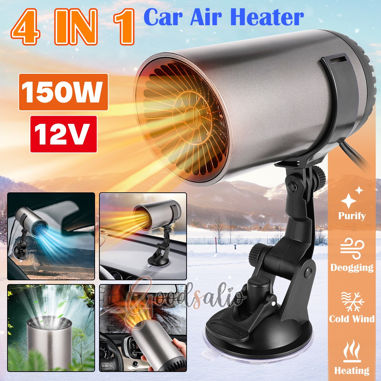 2-in-1 150w Car Heater Portable Electric Heater Fast Heating Defroster Defogger