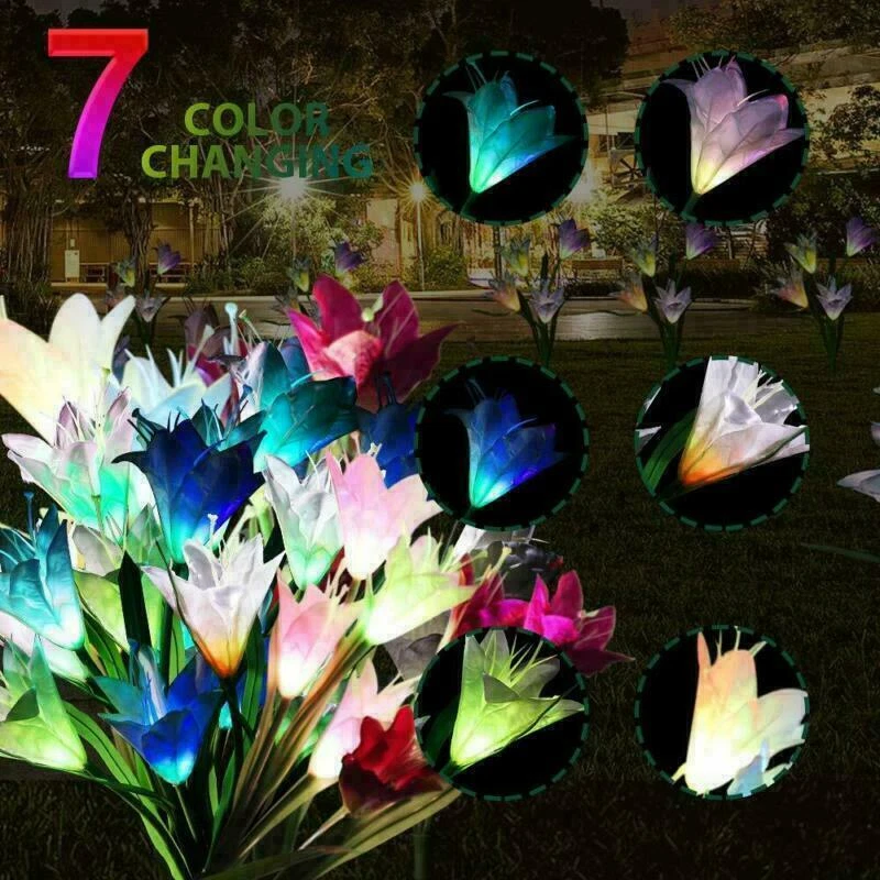 2 Pack Solar Power Lily Flower LED Lights Garden Stake Lamp Yard Outdoor Decor - Image 4 of 4