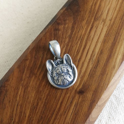 Antiqued Solid 925 Sterling Silver French Bulldog Small Dog Charm Pendant Unique - Picture 7 of 7