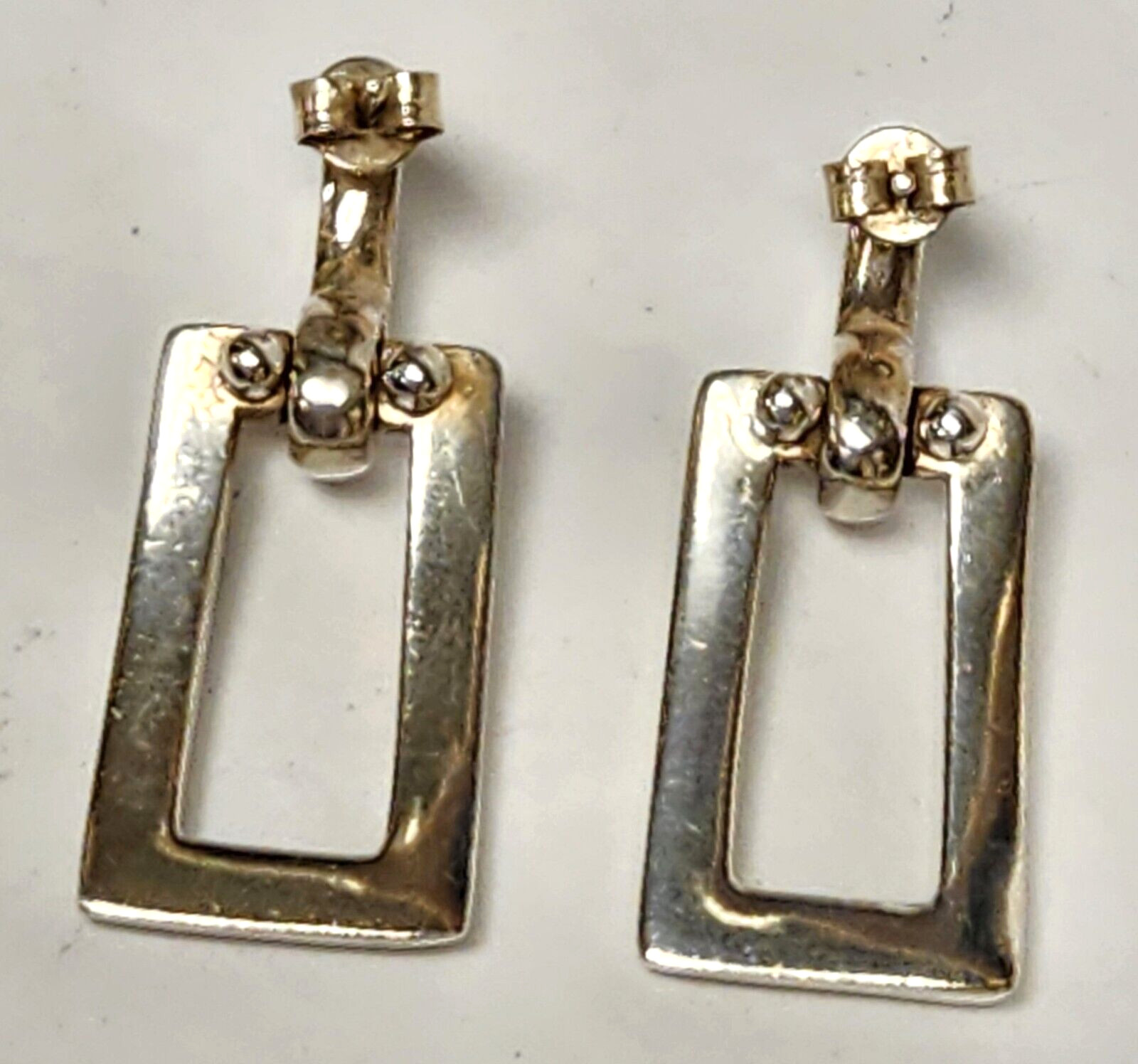Sterling Silver Rectangle Hoop Drop Earrings 1.25… - image 5