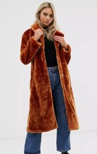 Women's Brave Soul Brown Faux Fur Jacket Winter Fashion Long Coat