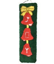 Vtg Latch Hook JOY Wall Hanging Christmas Bells Bell Pull Finished Completed Rug