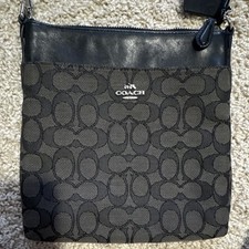 Coach Signature Monogram Small Crossbody Bag Zip Black/Gray Detachable Strap
