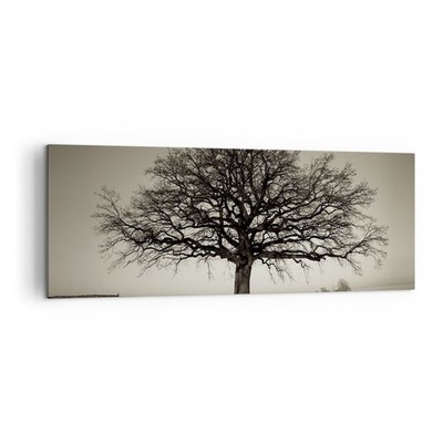 Wandbilder 140x50cm Leinwandbild Baum Schnee Sepia Groß XXL Bilder Art Wanddeko