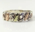 Black Hills Sterling Silver & 12K Yellow Rose Gold Leaf Band Ring Size 8