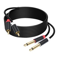 Dual 1/4 TS RCA Stereo Audio Interconnect Cable 10FT Gold Plated 2X6.35mm Male